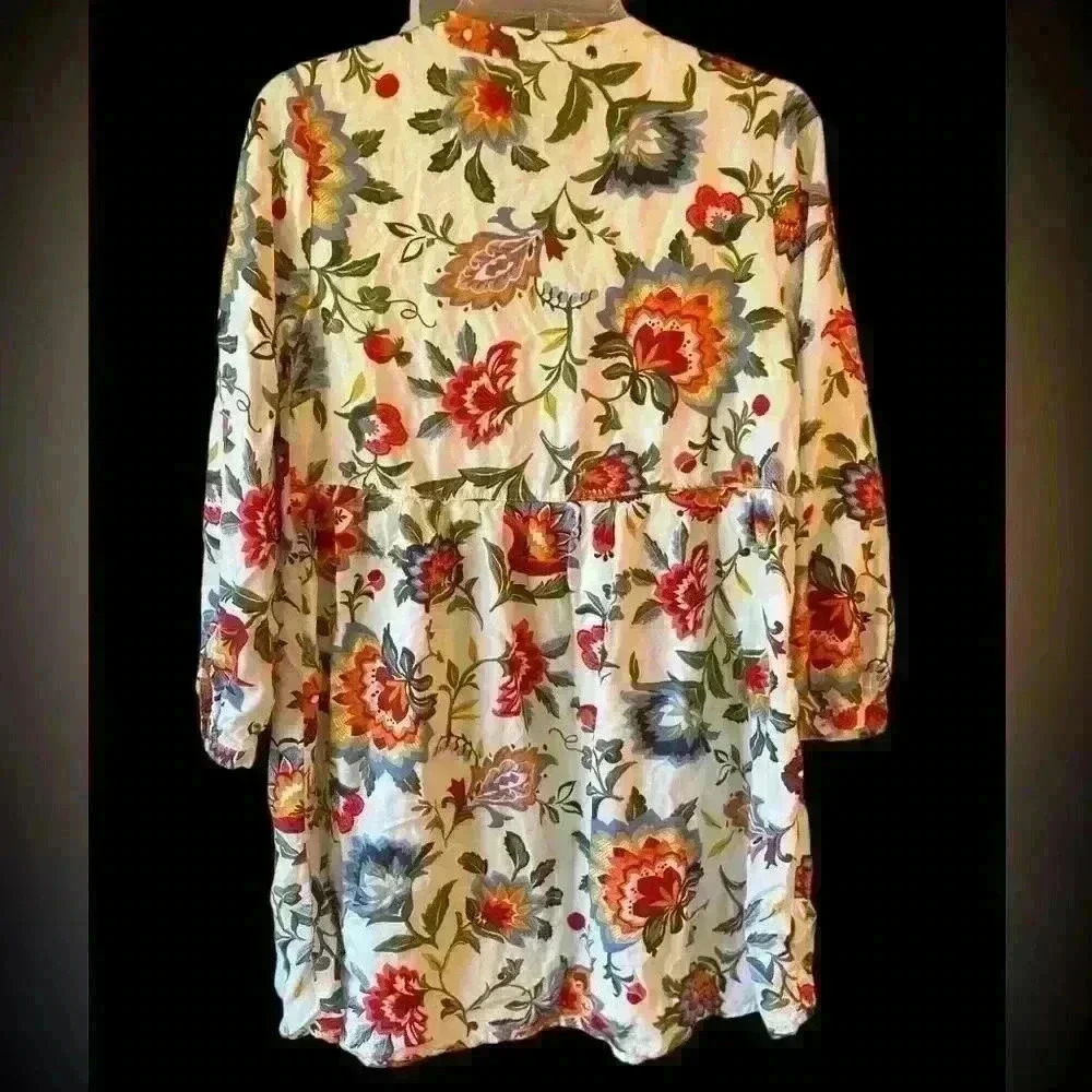 Old Navy Pintuck Floral Swing Tunic Dress Sz S Long Sleeves Knee Length - Picture 2 of 7